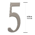 Chiffre 5 pour adresse en aluminium, nickel brossé, 4,75 po