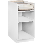 Armoire de plancher prête-à-assembler à 1 porte et 1 tiroir blanche, 15 po