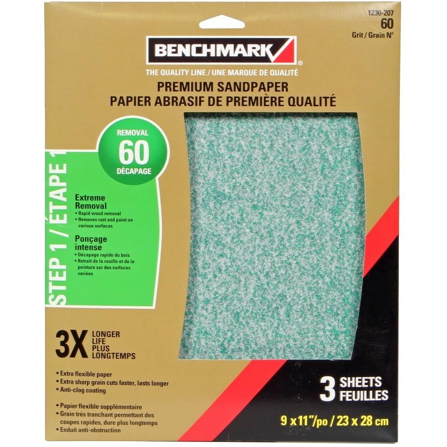 Paquet de 3 feuilles abrasives d'oxyde d'aluminium de grain 60, 9 po x 11 po