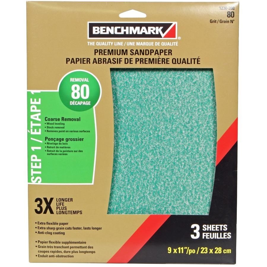 Paquet de 3 feuilles abrasives en oxyde d'aluminium de 80 grain, 9 po x 11 po