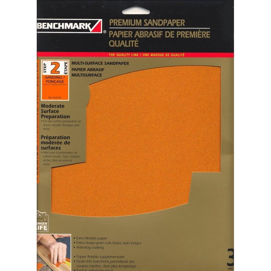 Paquet de 3 feuilles abrasives en oxyde d'aluminium de 120 grain, 9 po x 11 po