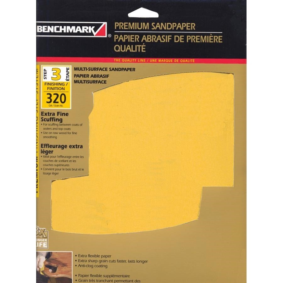 Paquet de 3 feuilles abrasives en oxyde d'aluminium de 320 grain, 9 po x 11 po