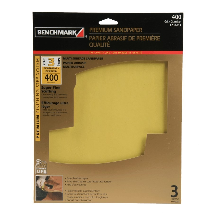 Paquet de 3 feuilles abrasives en oxyde d'aluminium de 400 grain, 9 po x 11 po