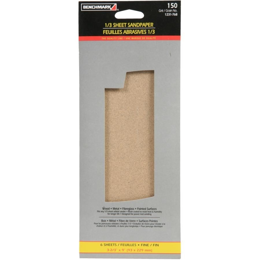 Paquet de 6 x 1/3 feuille abrasive d'oxyde d'aluminium de grain 150, 9 po x 11 po