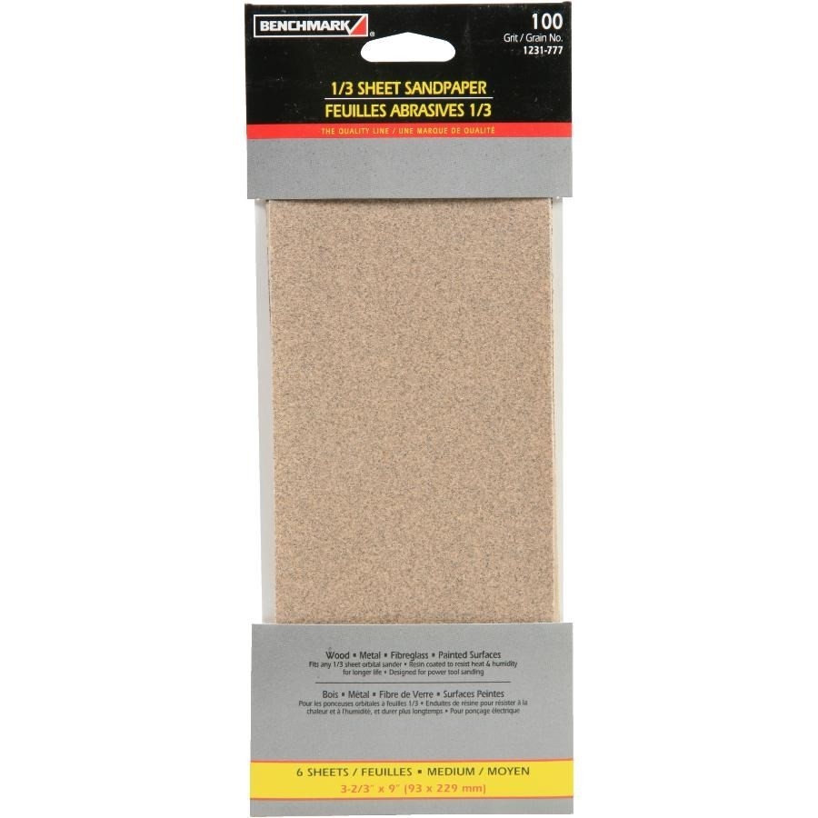 Paquet de 6 x 1/3 feuille abrasive d'oxyde d'aluminium de grain 100, 9 po x 11 po