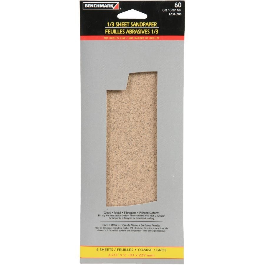 Paquet de 6 x 1/3 feuille abrasive d'oxyde d'aluminium de grain 60