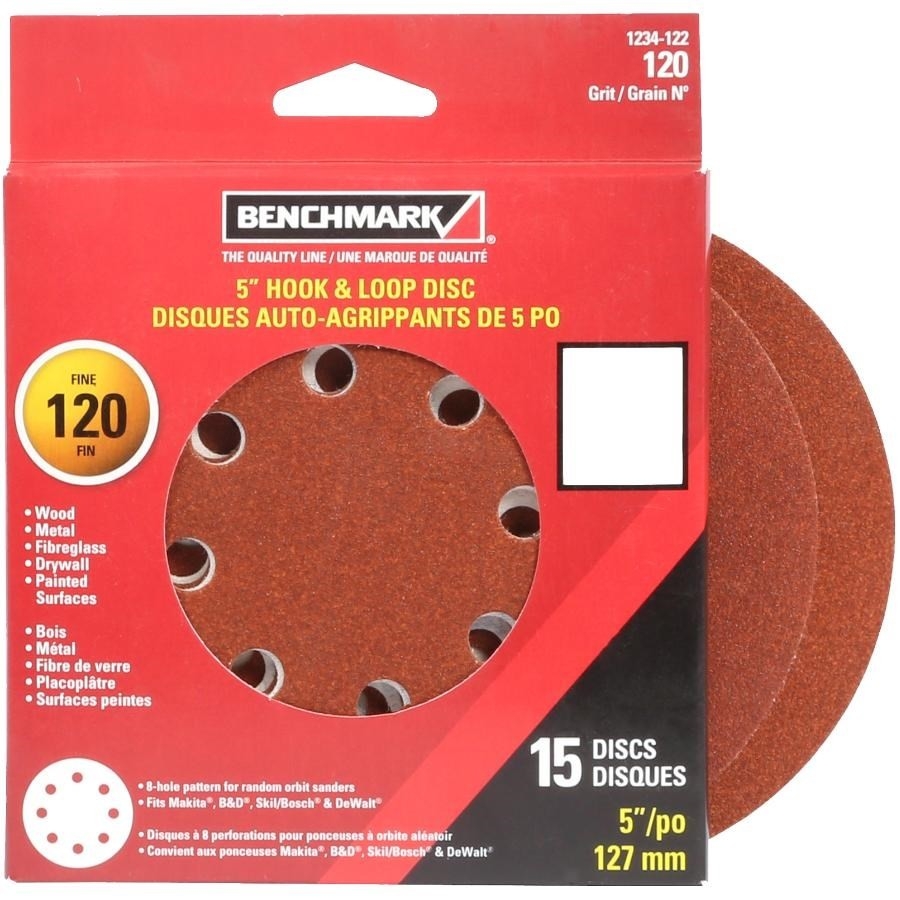 Paquet de 15 disques de ponçage autoagrippants de 5 po en oxyde d'aluminium de grain 120, 8 trous