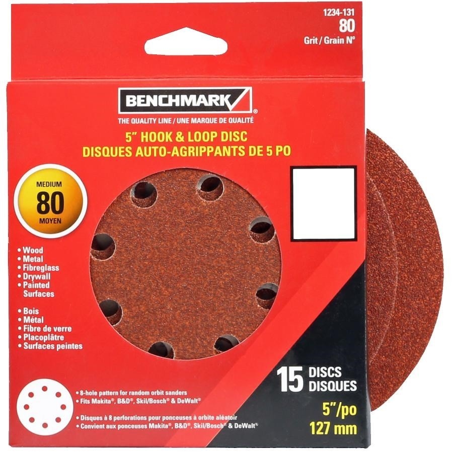 Paquet de 15 disques de ponçage autoagrippants de 5 po en oxyde d'aluminium de grain 80, 8 trous