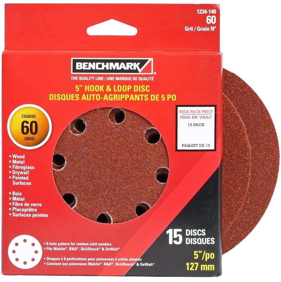 Paquet de 15 disques de ponçage autoagrippants de 5 po en oxyde d'aluminium de grain 60, 8 trous