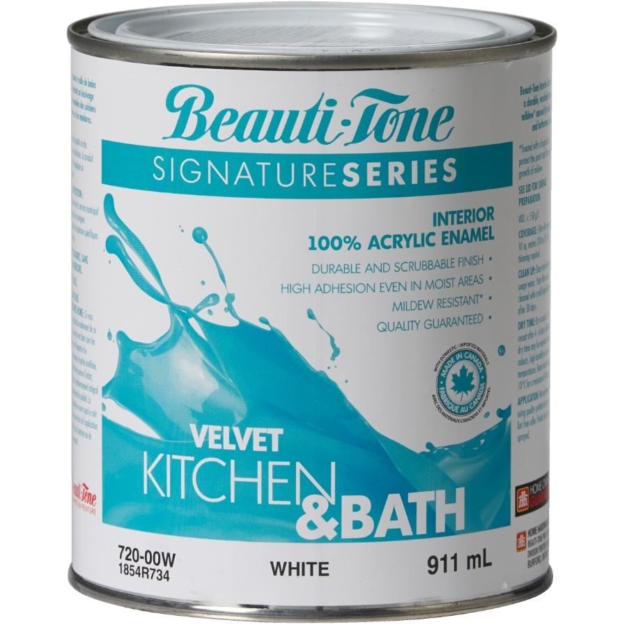 Peinture d'intérieur au latex pour cuisine et salle de bains, fini velours, blanc, 911 ml