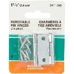 Paquet de 2 charnières étroites de 1-1/2 po à broche mobile, zinc