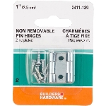 Paquet de 2 charnières étroites de 1 po à broche fixe, zinc