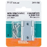 Paquet de 2 charnières étroites de 1-1/2 po à broche fixe, zinc