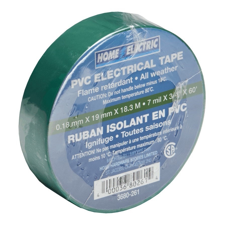 Ruban électrique en PVC vert de 3/4 po x 60 pi x 7 mil