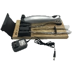 Couteau électrique sans fil, argenté avec socle en bois de chêne