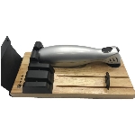 Couteau électrique sans fil, argenté avec socle en bois de chêne