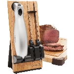 Couteau électrique sans fil, argenté avec socle en bois de chêne