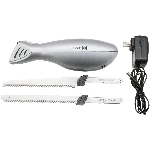 Couteau électrique sans fil, argenté avec socle en bois de chêne