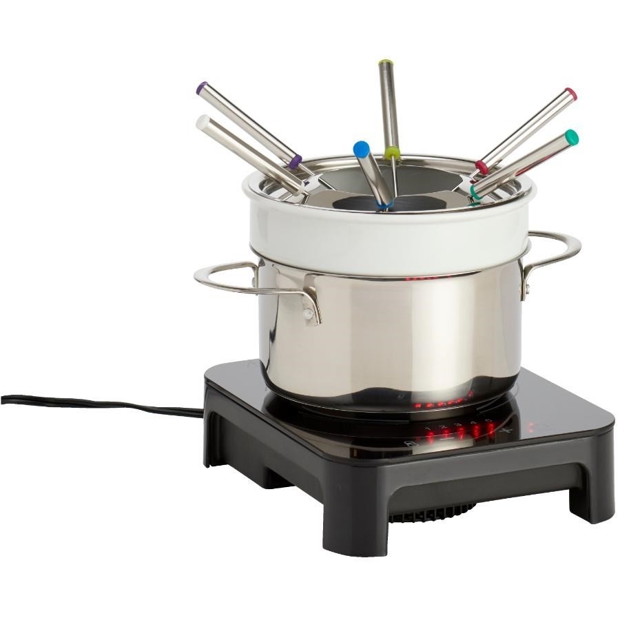 Caquelon à fondue à induction en céramique noire et acier inoxydable