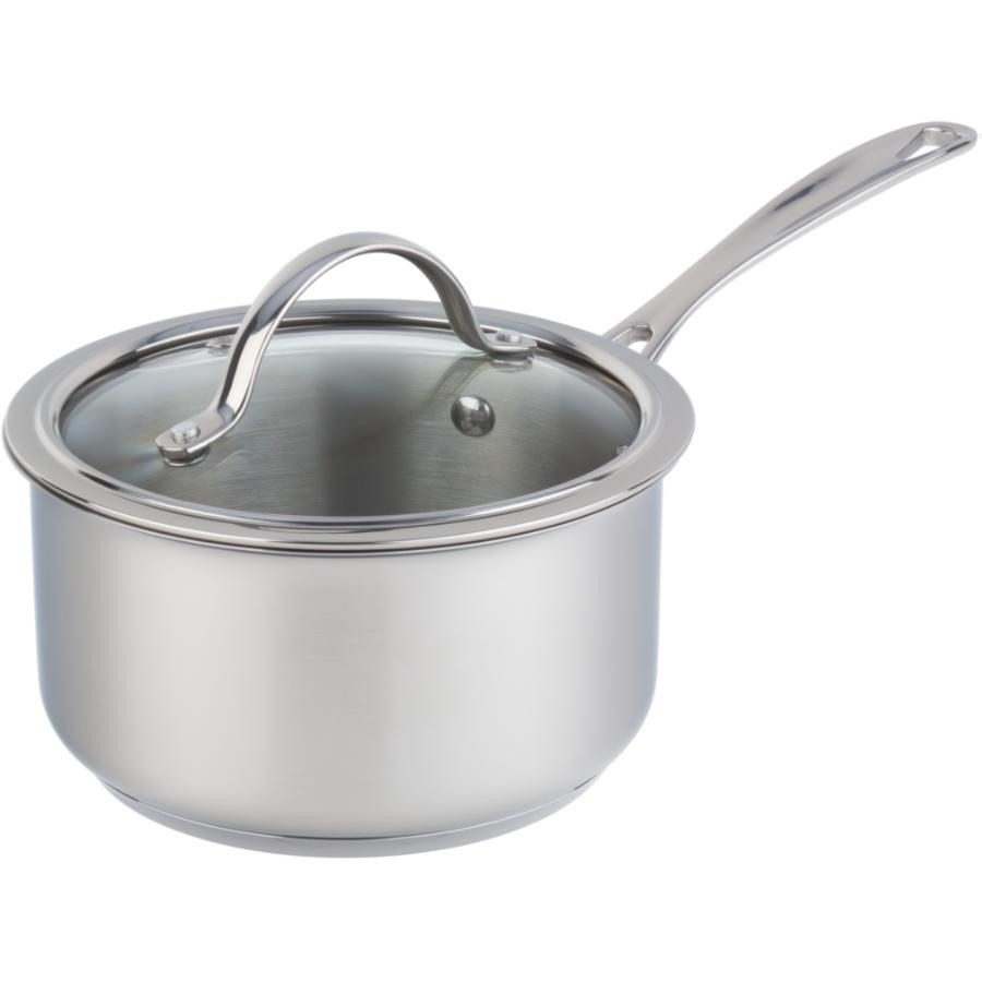 Casserole de 1,5 pinte en acier inoxydable, avec couvercle en verre