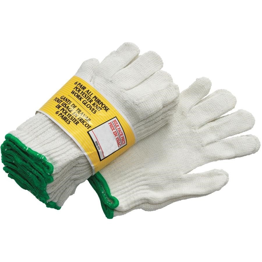 Paquet de 6 paires de gants de travail blancs en polyester à taille unique pour hommes