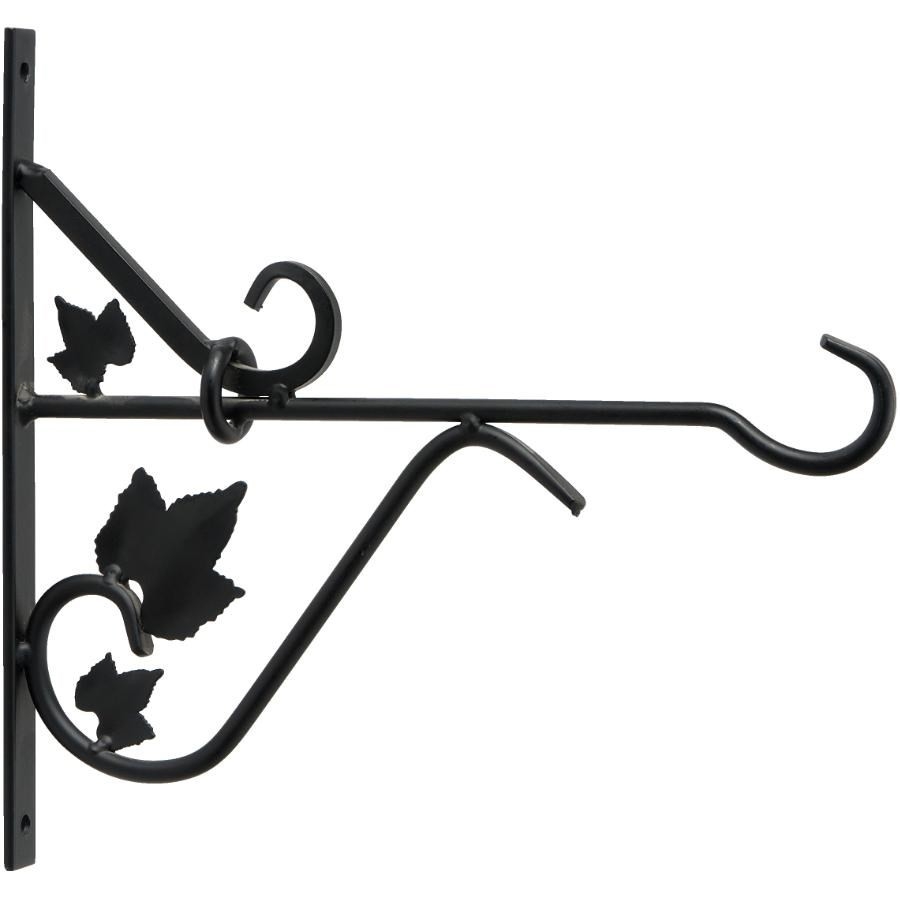 Support pour jardinière avec motif de feuille, métal noir, 12 po