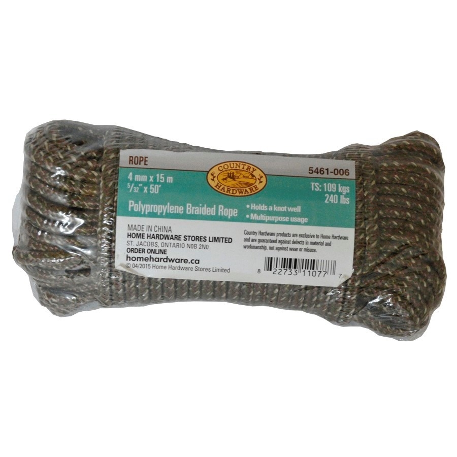 Corde en polypropylène tressé de 5/32 po x 50 pi, camouflage vert et brun