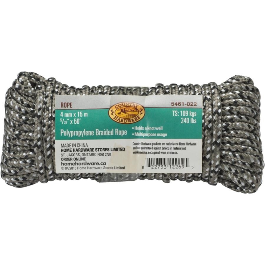 Corde en polypropylène tressé de 5/32 po x 50 pi, camouflage noir et blanc