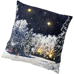 Coussin décoratif de 17 x 17 po, avec scène d'hiver et lumières