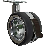 Roulette double pivotante de 3 po sur plaque en polyuréthane noir, avec frein
