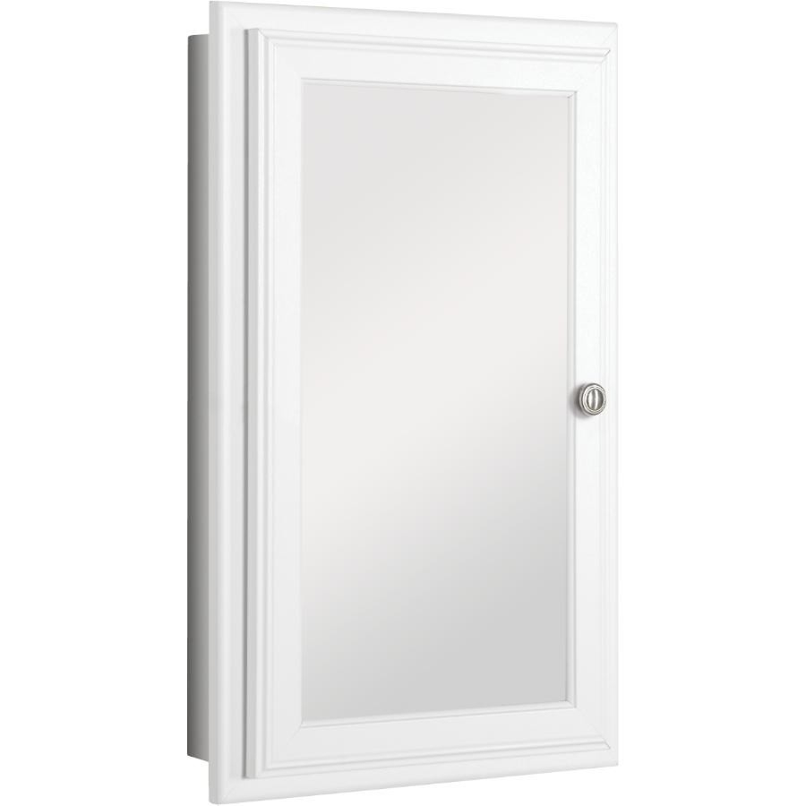 Armoire à pharmacie de 15,75 po x 25,75 po avec miroir, 1 porte pivotante et cadre blanc