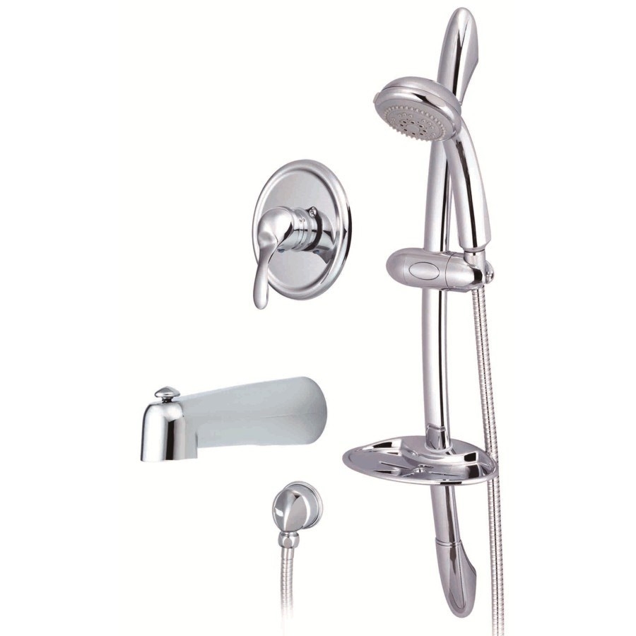 Robinet de baignoire et douche à un levier avec pression équilibrée avec pomme de douche à main et barre coulissante, chrome