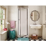 Cabine de douche blanche en fibre de verre avec porte en verre et garniture chromée, 30 po