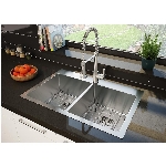 Évier de cuisine double en acier inoxydable à fixation double, avec grille