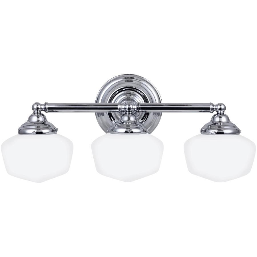 Luminaire de salle de bains à 3 lampes avec abat-jour en verre blanc de la collection Academy, chrome