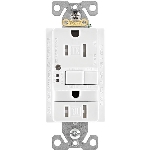 Prise de courant DDFT inviolable de 15A avec mécanisme d'autovérification et plaque et veilleuse, blanc