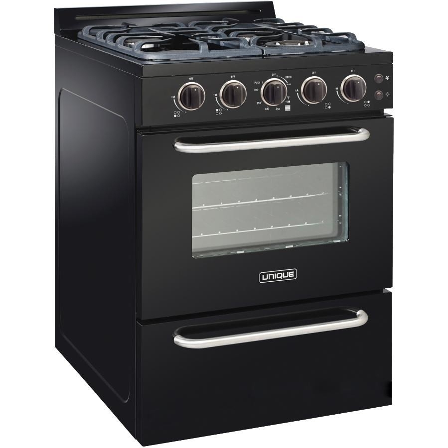 Cuisinière à gaz Classic Plus noire avec four à convection de 24 po