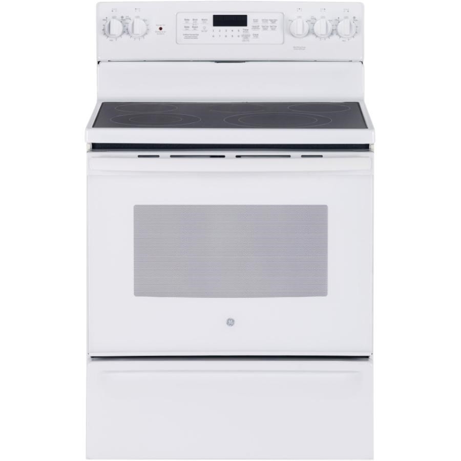 Cuisinière électrique à convection blanche à surface en vitrocéramique et 5 brûleurs, 30 po