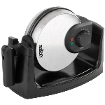 Gaufrier rond et rotatif de 7 po à 4 sections, noir et acier inoxydable brossé