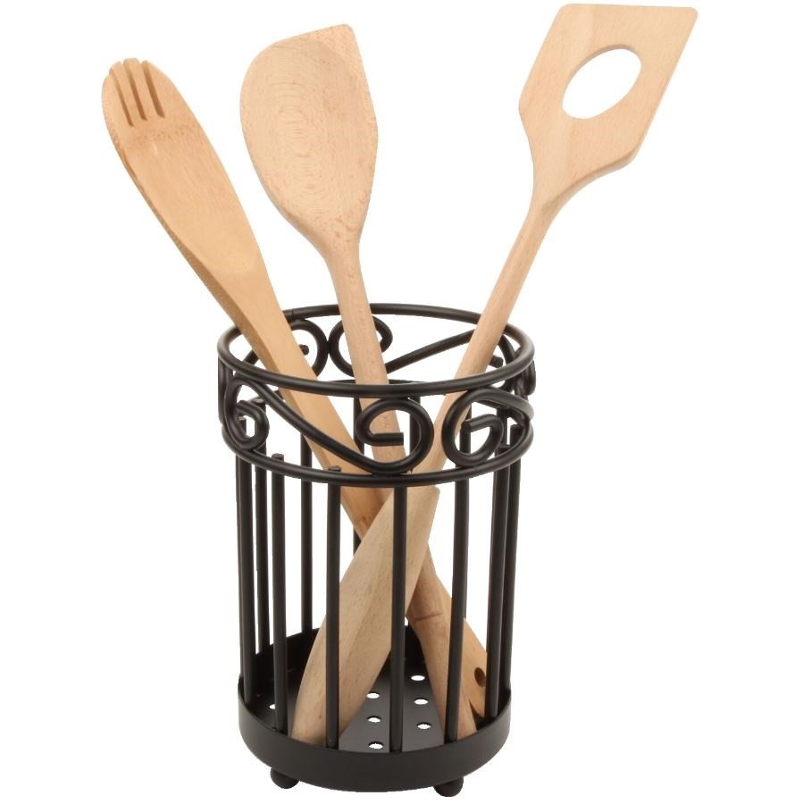 Lot De 9 Cuillères En Bois De Teck Classiques Avec Porte-ustensiles - Neuf