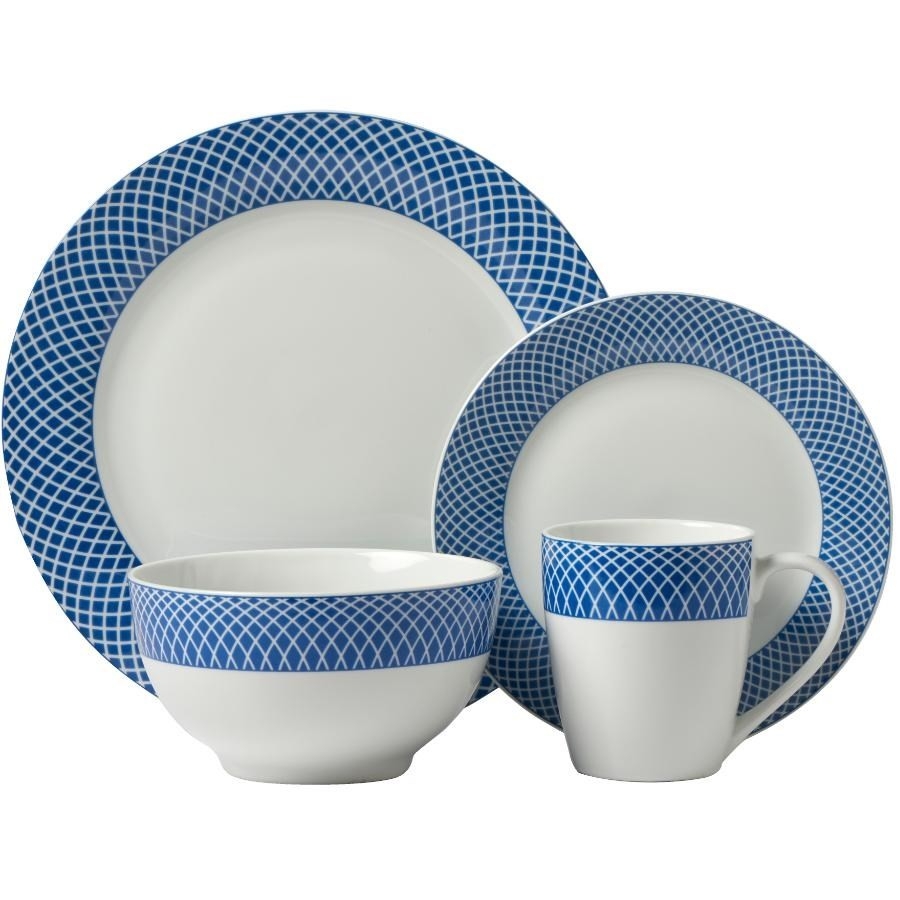 Churchill- Service de Vaisselle 18 pièces, Brookblue, Vaisselle de Table, Service pour 6 Personnes, Earthenware, Blanc Ivoire/Bleu