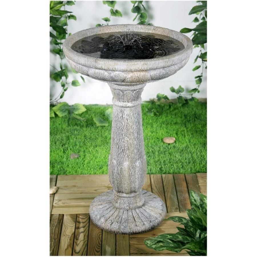 Fontaine Bain Oiseaux Béton Aspect Bois - 65 Cm, Avec Oiseau Décoratif, Pour Jardin