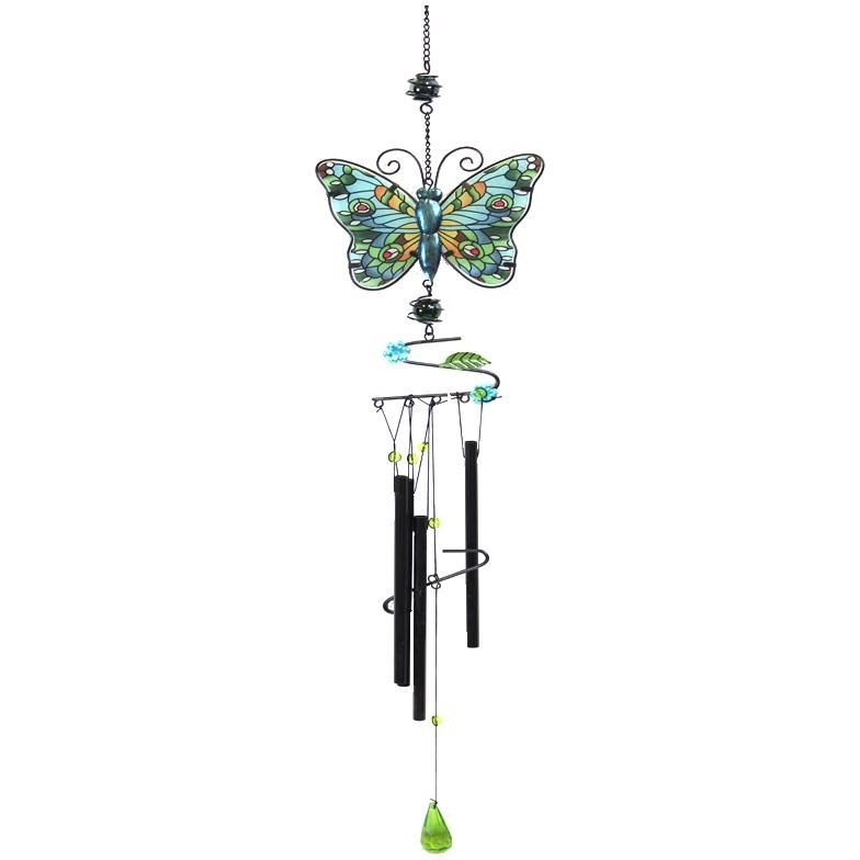 Carillon éolien Chat En Fer Et Cuivre 85x14 Cm - Décoration De Jardin, Terrasse, Maison - Mélodie Apaisante, Résistant Aux Intempéries
