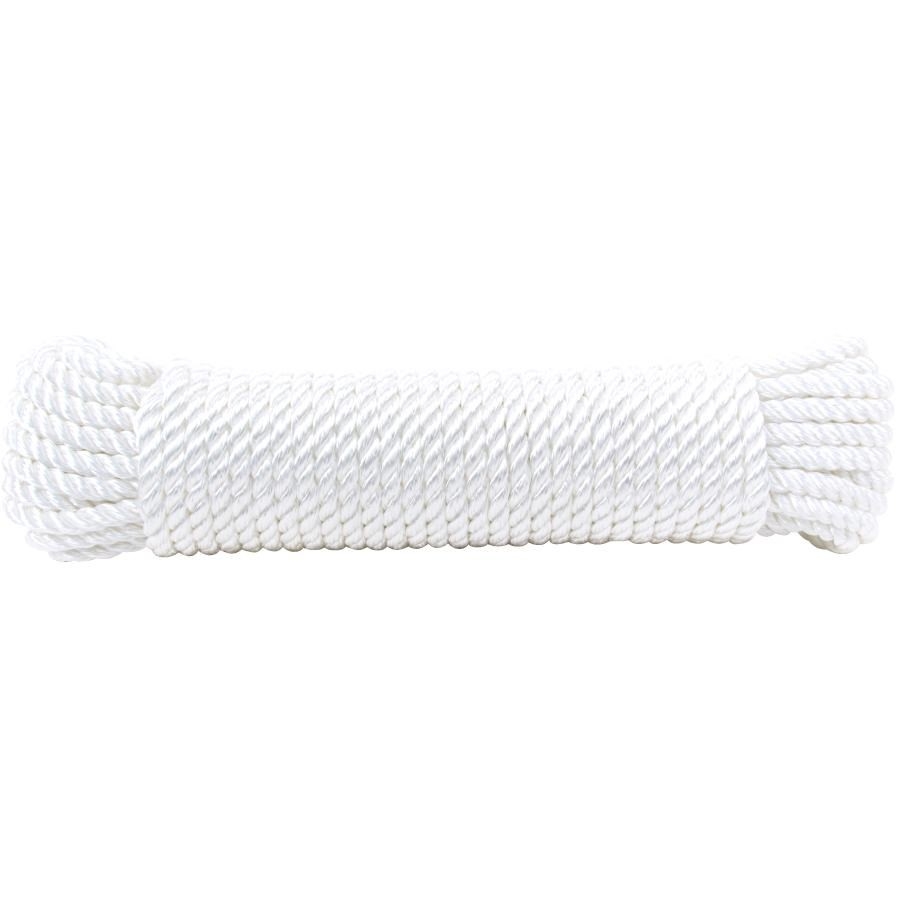 Corde en nylon torsadé de 1/4 po x 50 pi, blanc