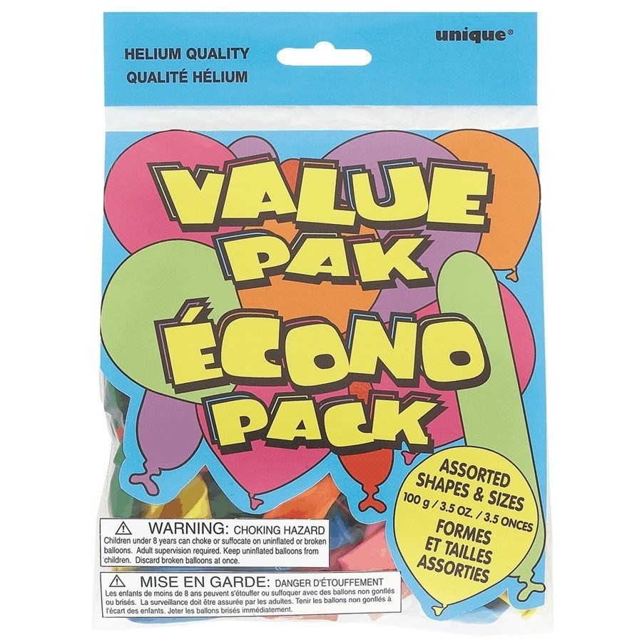 Paquet de 100 g de ballons de fête, formats variés
