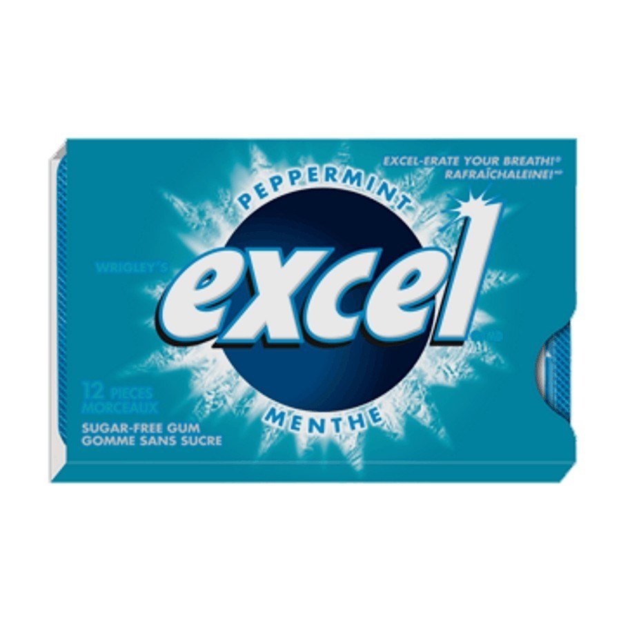 Gomme Excel menthe poivrée sans sucre, 12 pièces